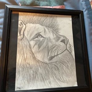 Lion drawing framed